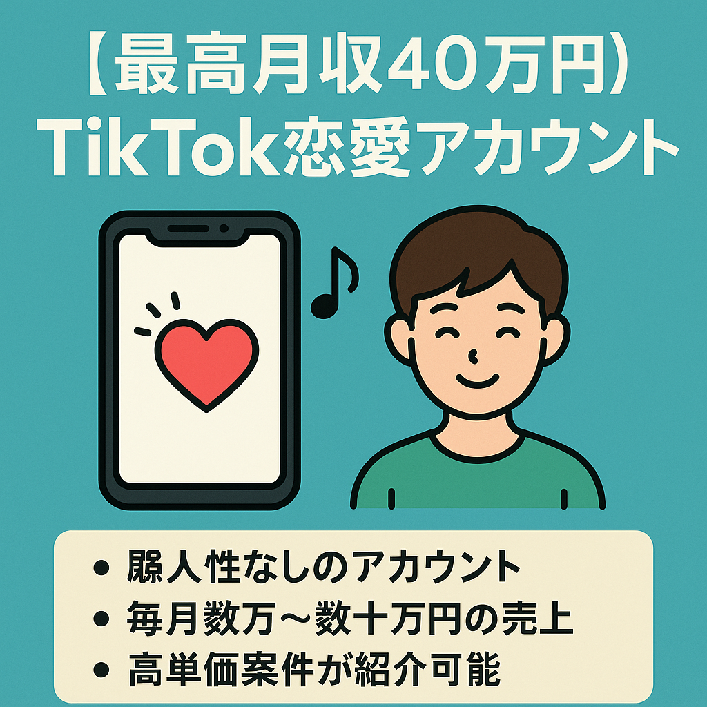 【最高月収40万円】即マネタイズ可の総フォロワー2万人越のTikTok恋愛アカウント