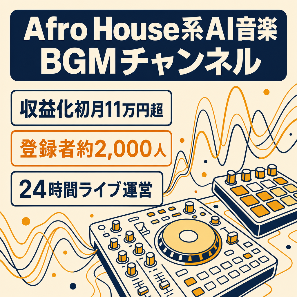 【過去実績：収益化初月11万円・登録者約2,000人】Afro House系AI音楽BGMチャンネル