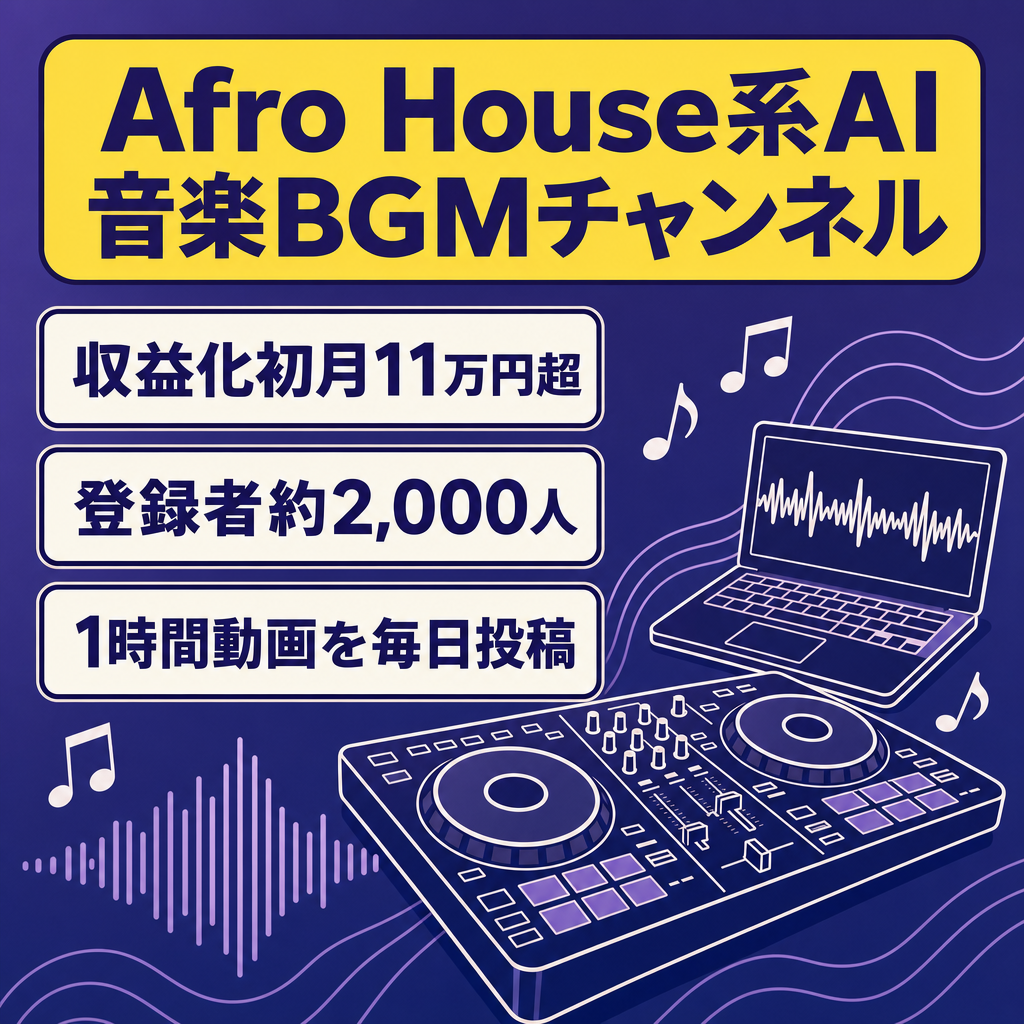 【過去実績：収益化初月11万円・登録者約2,000人】Afro House系AI音楽BGMチャンネル