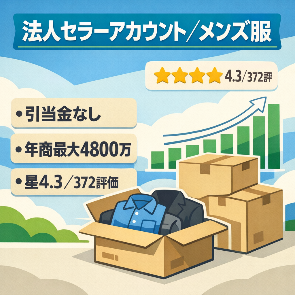 EC事業：【メンズアパレル販売　4.3の星 (372の評価)】引当金なしのAmazon法人セラーアカウント譲渡案件