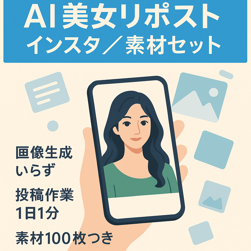 【大人気のAI美女で副業◎初心者でもカンタン運営で収益化】リポストなので投稿が楽で1日1分【有料会員サイト用の素材も100枚セットでお渡し】