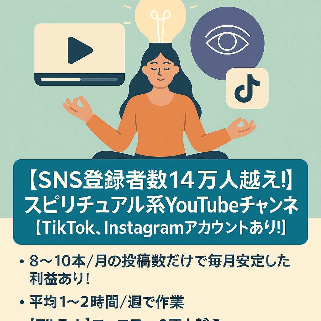 【SNS登録者数14万人越え！】スピリチュアル系YouTubeチャンネル 【TikTok、Instagramアカウントあり！】