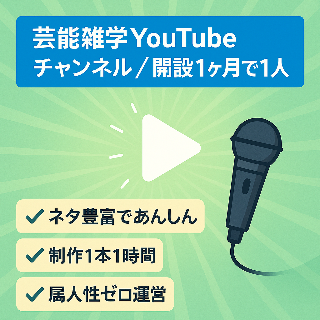 ★大幅値下  開設１ヶ月で1万人越え　1本1時間/芸能雑学YouTubeチャンネル/再現製◎／属人性ゼロ