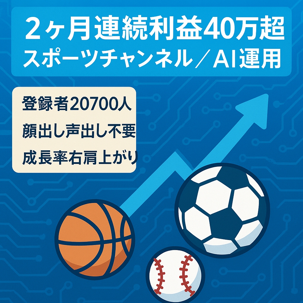 【2ヶ月連続利益40万円超え】登録者20,700名のスポーツチャンネル【AI簡単運用/属人性なし】