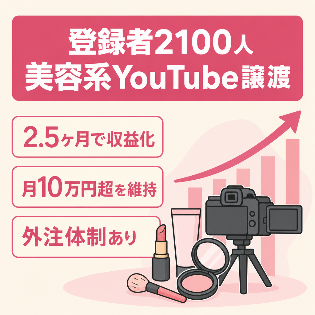 【収益化まで2.5ヶ月で達成】登録者2,100人・週1投稿で月10万円超｜美容系YouTubeチャンネル｜外注化済み・1ヶ月サポート付