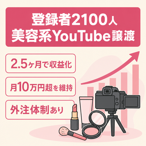 【収益化まで2.5ヶ月で達成】登録者2,100人・週1投稿で月10万円超｜美容系YouTubeチャンネル｜外注化済み・1ヶ月サポート付