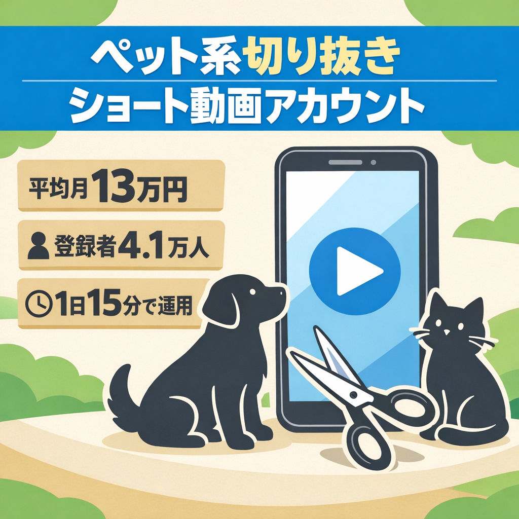 切り抜き：【平均月/13万円】登録者4.1万人/ペット垢/1日15分運用/