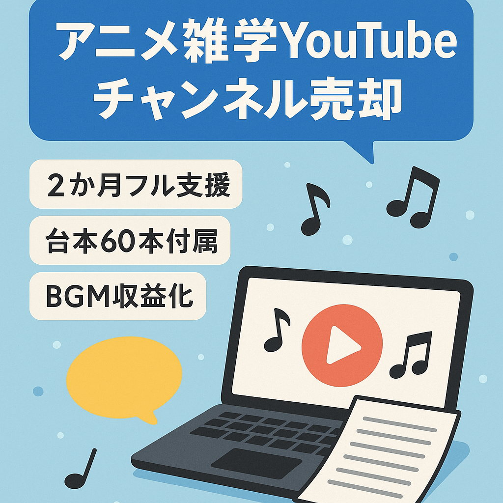 【自動化or外注で月10万円の収入 】台本60本プレゼント！/ 非属人アニメ系雑学 / フル外注化可能/ 登録者数約1.6万人 / 粗利率70%以上！