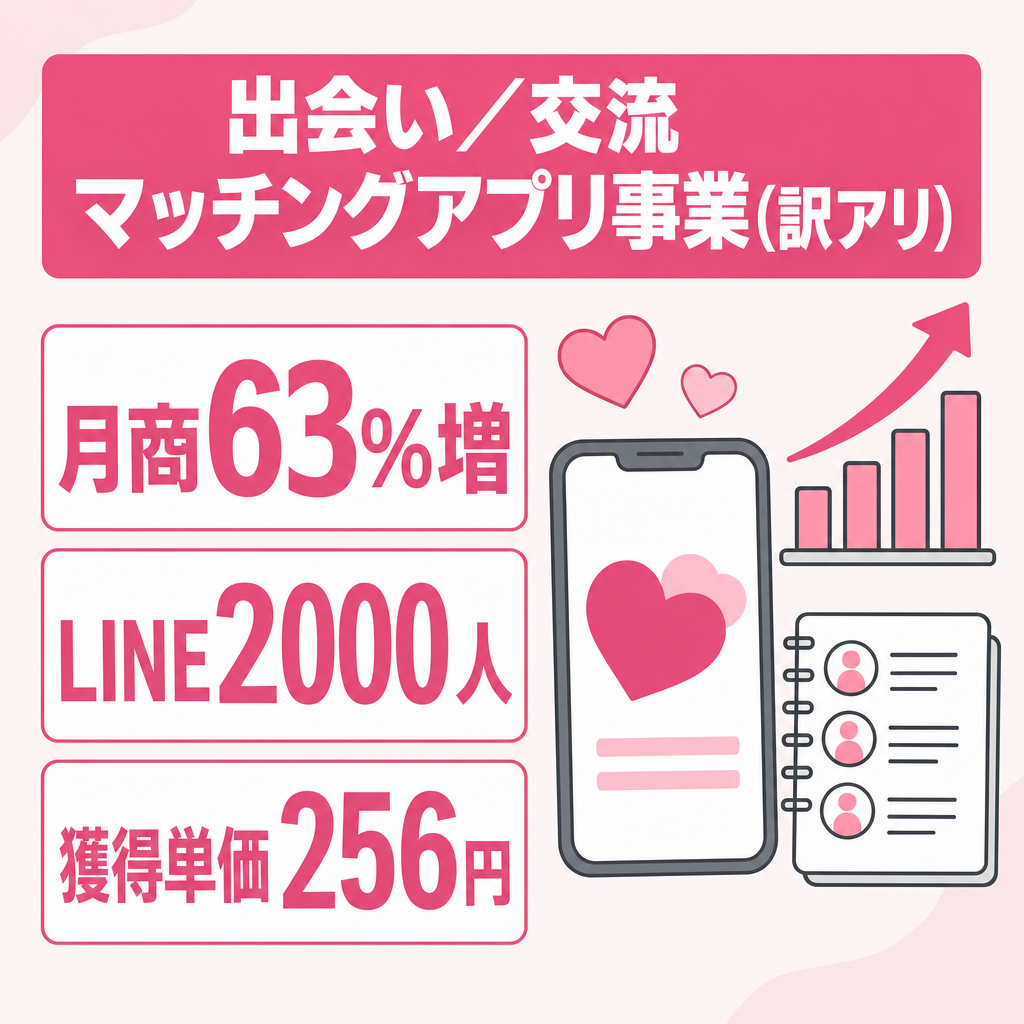 LINE登録者2,000人を有する出会い/交流マッチングアプリ事業(訳アリ)