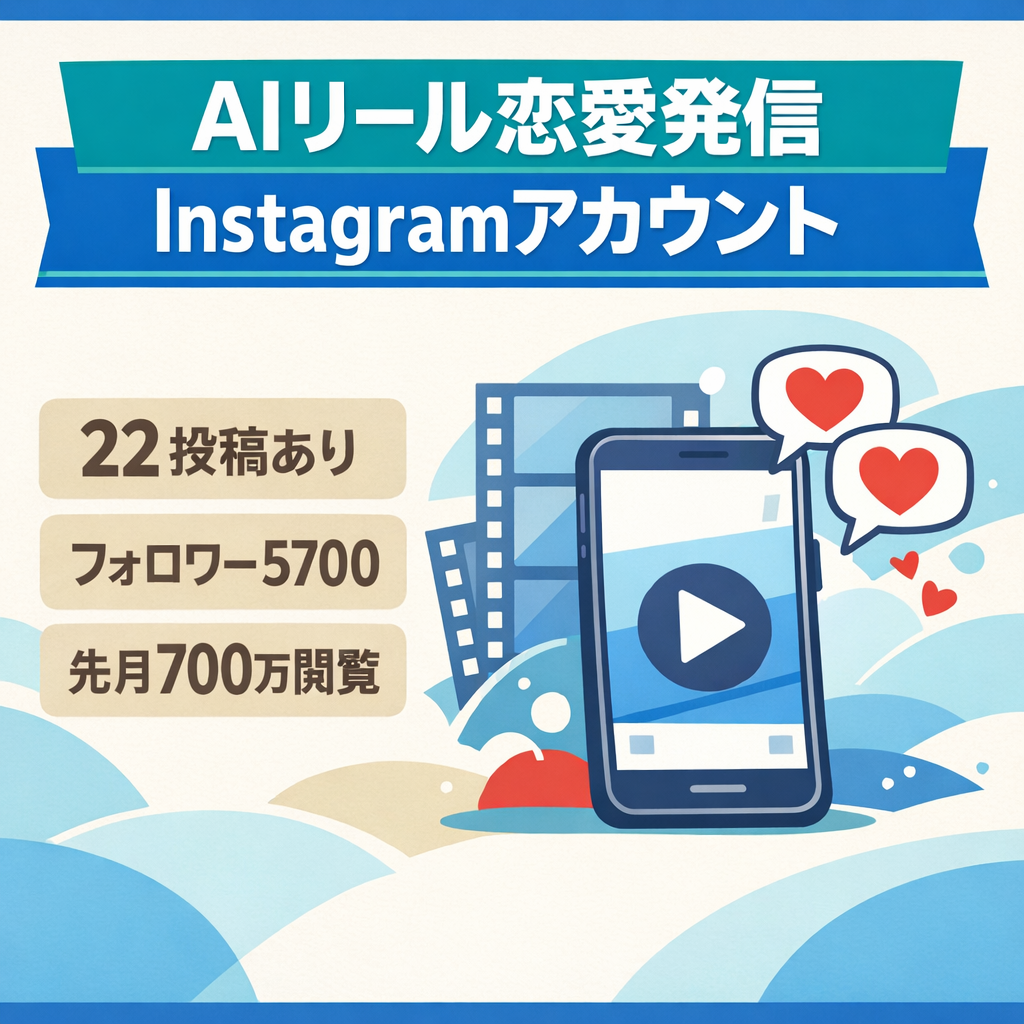 【22投稿・5700フォロワー】男性向け恋愛発信｜AIリール動画Instagramアカウントの販売