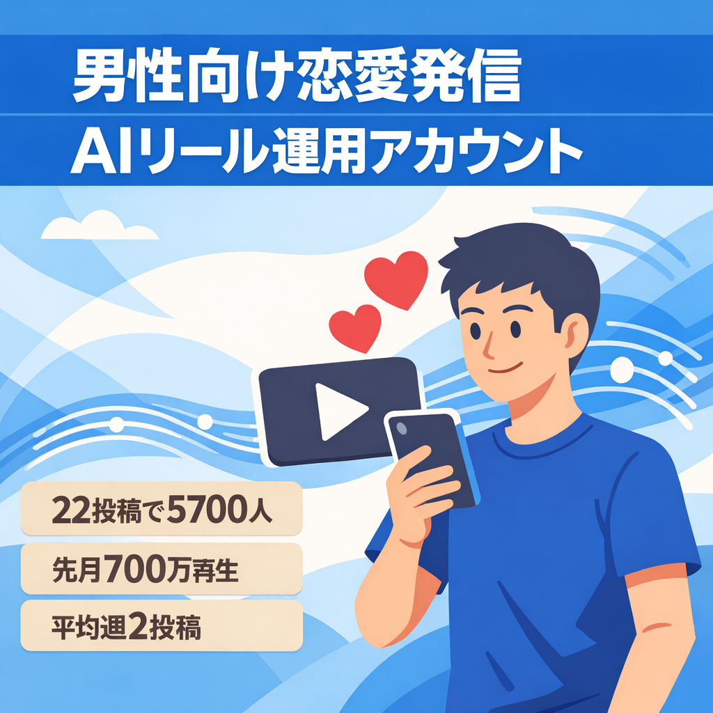 【22投稿で5700フォロワー】男性向け恋愛発信｜AIリール動画Instagramアカウントの販売