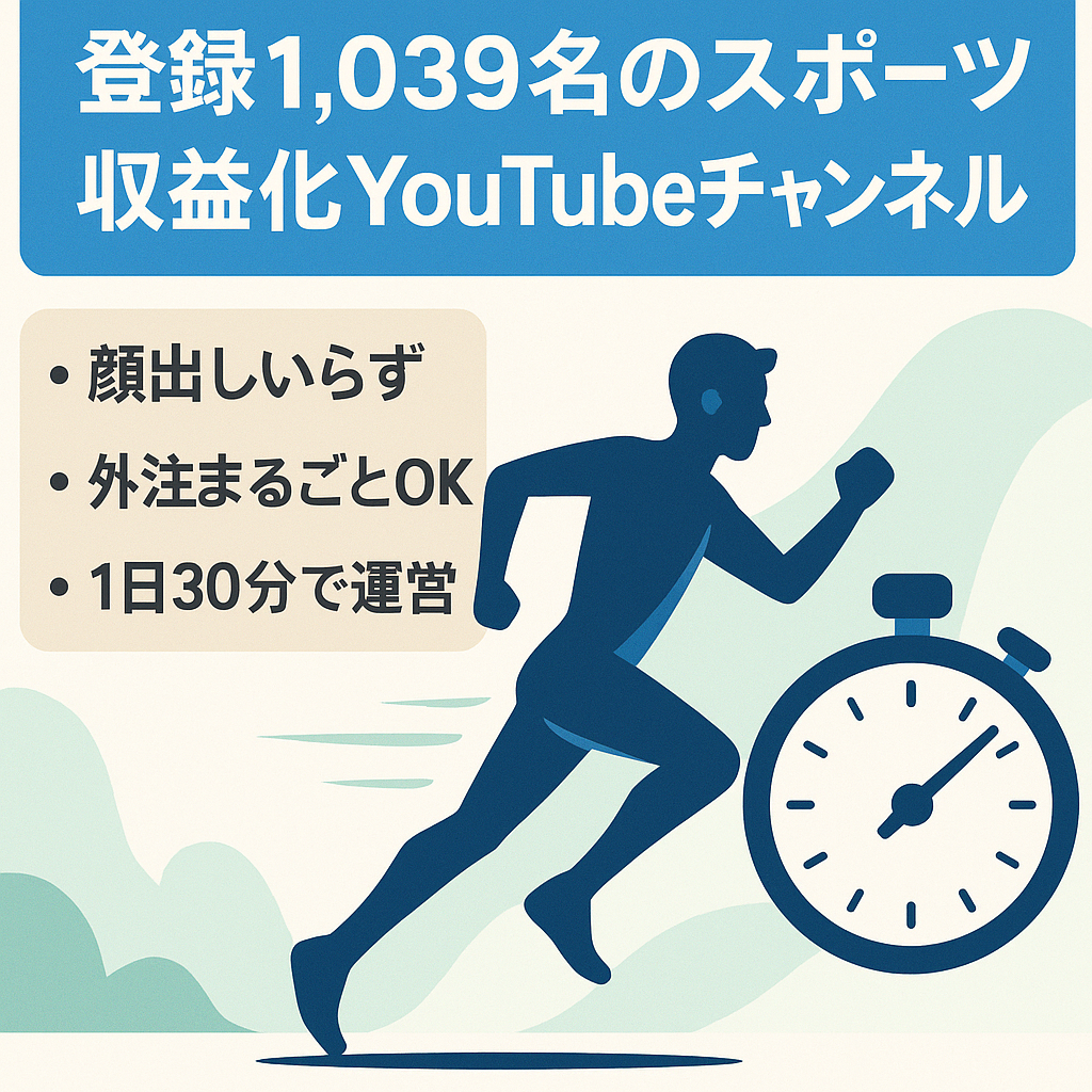 【収益化済み・チャンネル登録者1,039名】今が旬なスポーツジャンル【顔出し不要/属人性なし】1日30分の作業で運営可能！