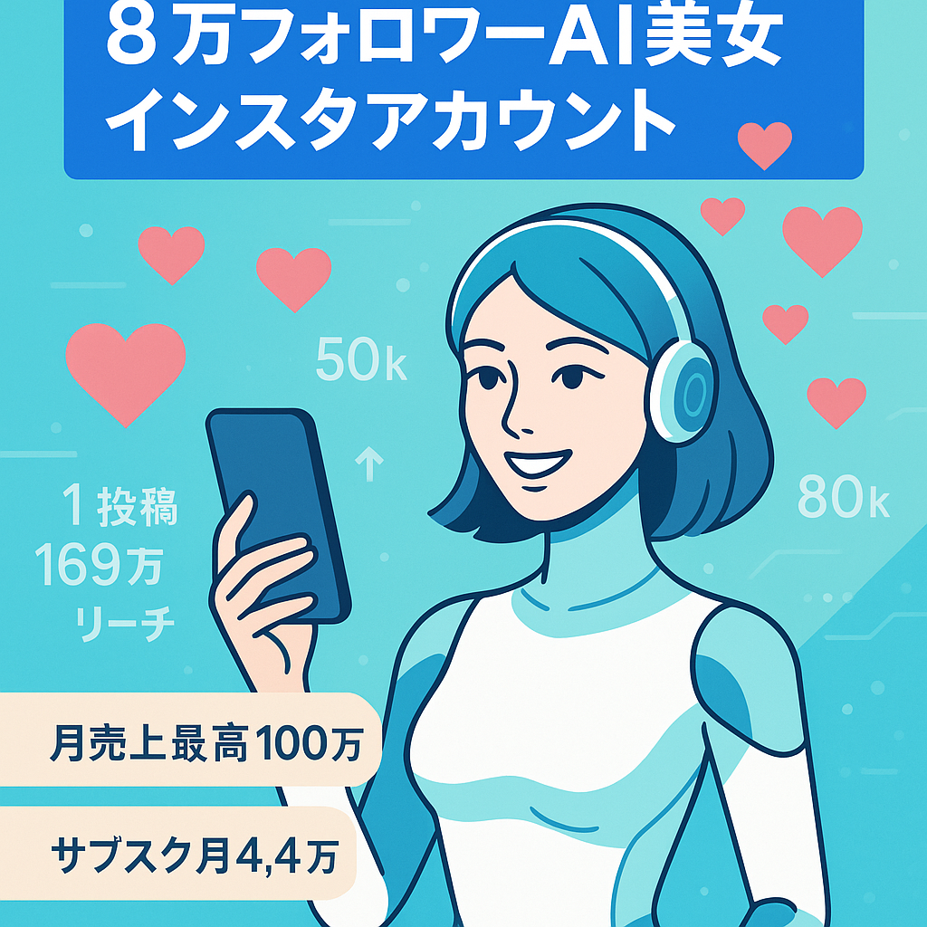 【フォロワー8万人】InstagramでAI美女インフルエンサー運用｜1投稿最高169万リーチ以上｜月最高100万売上超｜月最高4.4万円のサブスク収益｜継続的な収入を得たい方向け