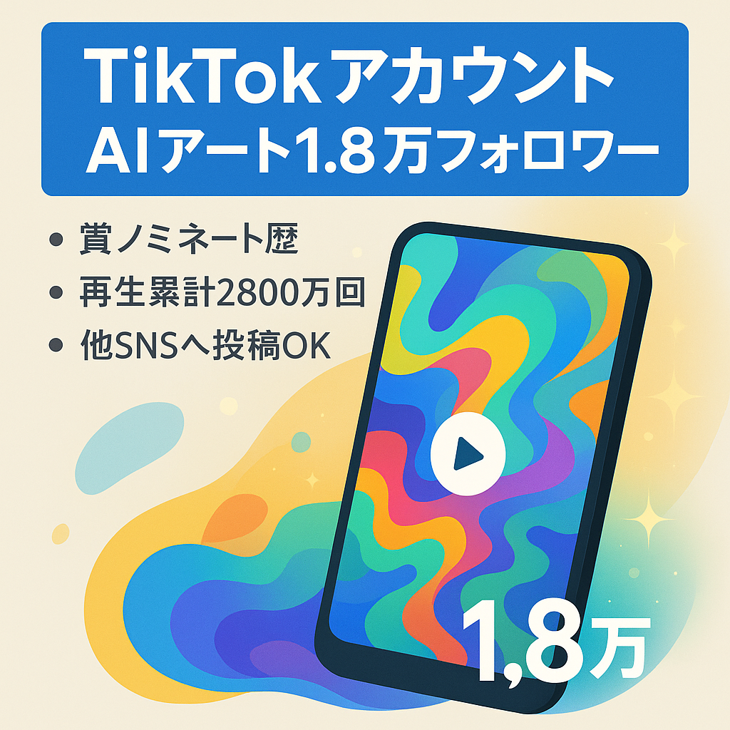 新規交渉受付中【フォロワー1.8万人AIアート系TikTok】総再生28,000,000回で収益化済み(マニュアルあり)