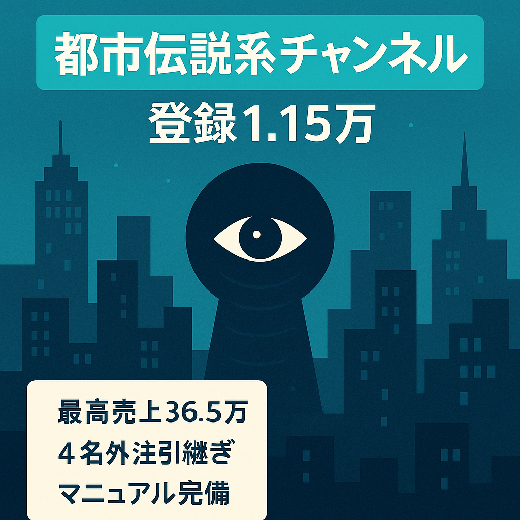 【月間最高売上36.5万円】フル外注可・マニュアルと外注4名引き継ぎ・ゆっくり解説 都市伝説系チャンネル【登録者1.15万人以上】