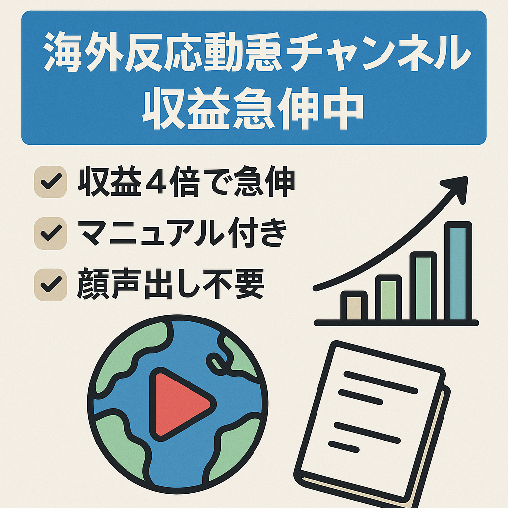 【最高59万再生、属人性なし、マニュアル付き、放置でも収益】収益爆増中海外の反応Youtubeチャンネル