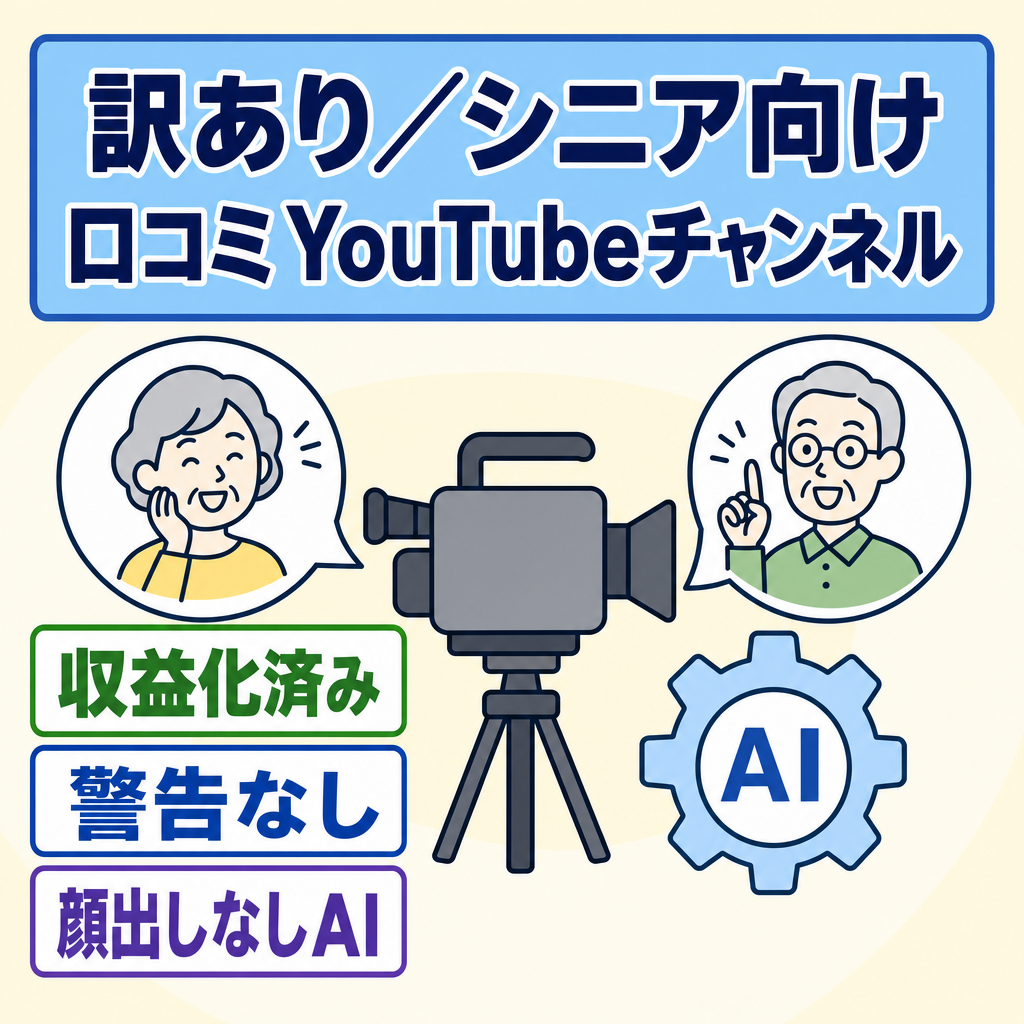 訳あり：シニア層向け口コミを集めたYoutubeチャンネル(顔出しなし/AI運用)