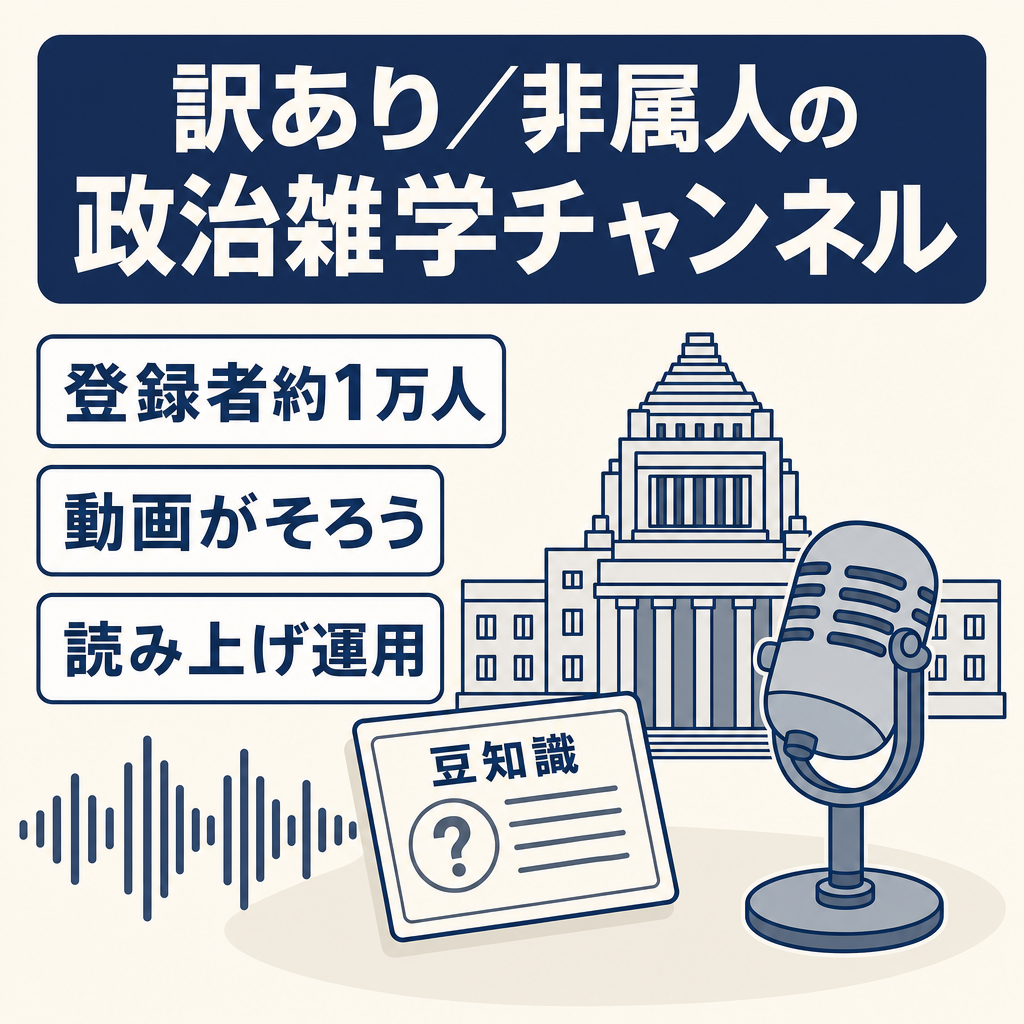 訳あり：【非属人】政治系の雑学チャンネル / 登録者約1万人