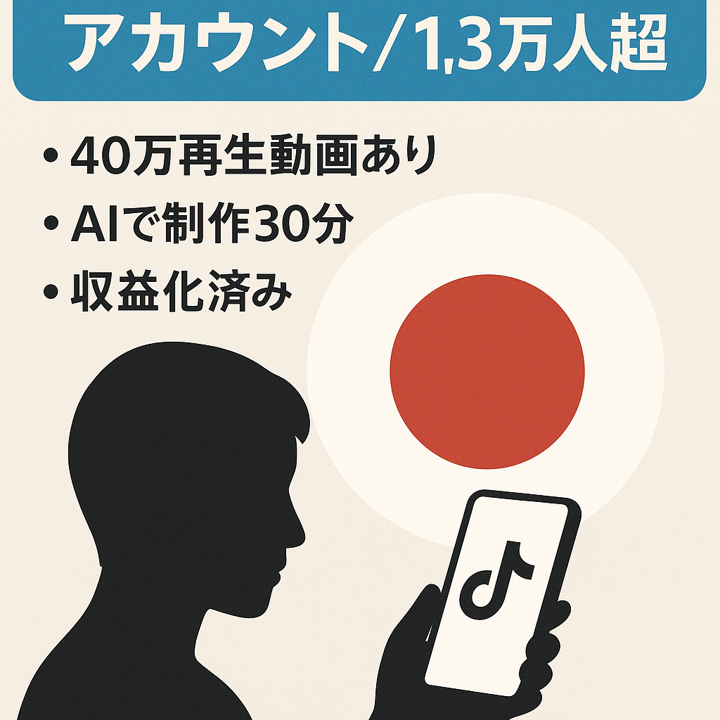 【TikTokフォロワー1.3万人以上！収益化済】 日本称賛系アカウント、属人性なし、21.1万いいね