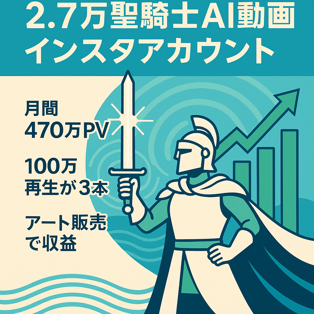【2.7万人超え・月間470万PV】聖騎士系Instagram/AI動画/属人性無し/収益化済み/100万再生複数本あり/