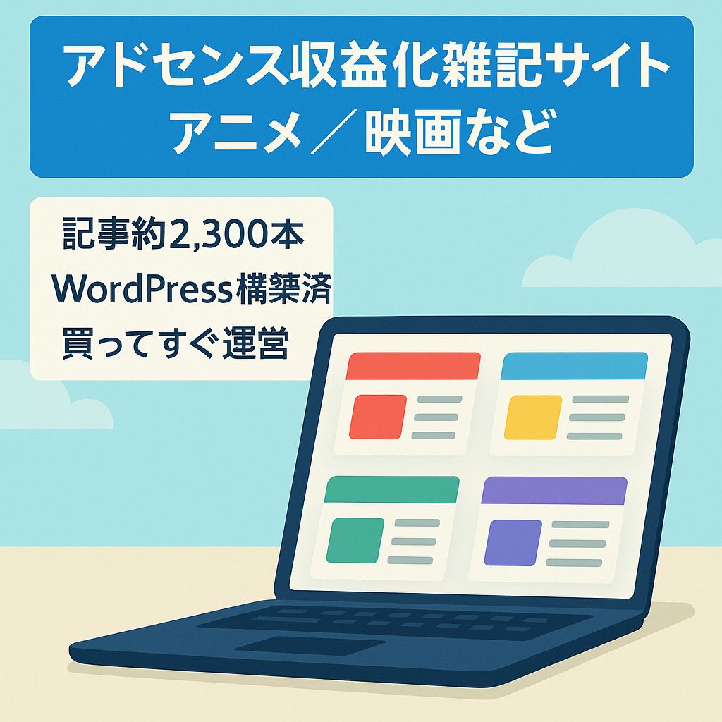【アドセンス収益化済み】雑記系サイト｜アニメ・映画・YouTube・ドラマ対応の副業ブログ運営に最適