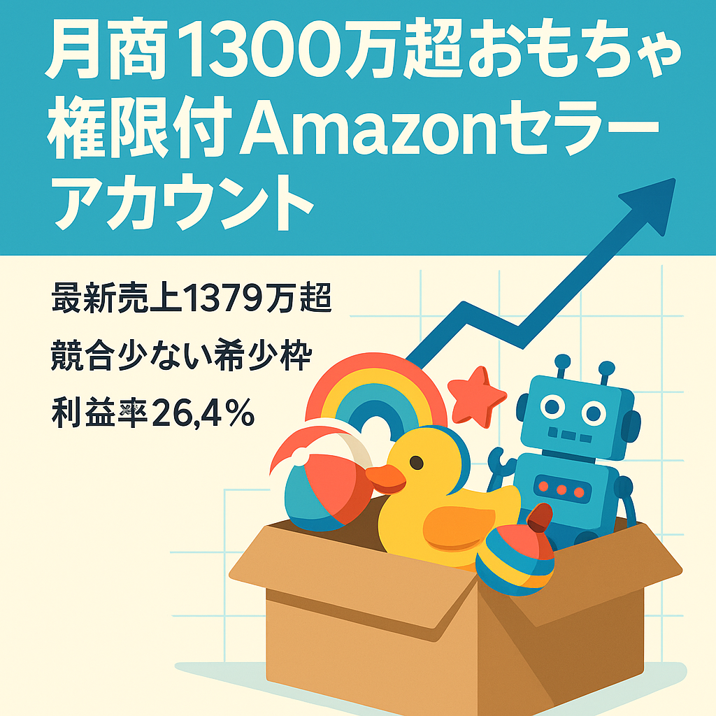 EC事業：【直近月商1,300万円超】参入困難なおもちゃブランド販売権限を持つ右肩上がりのAmazonセラーアカウント