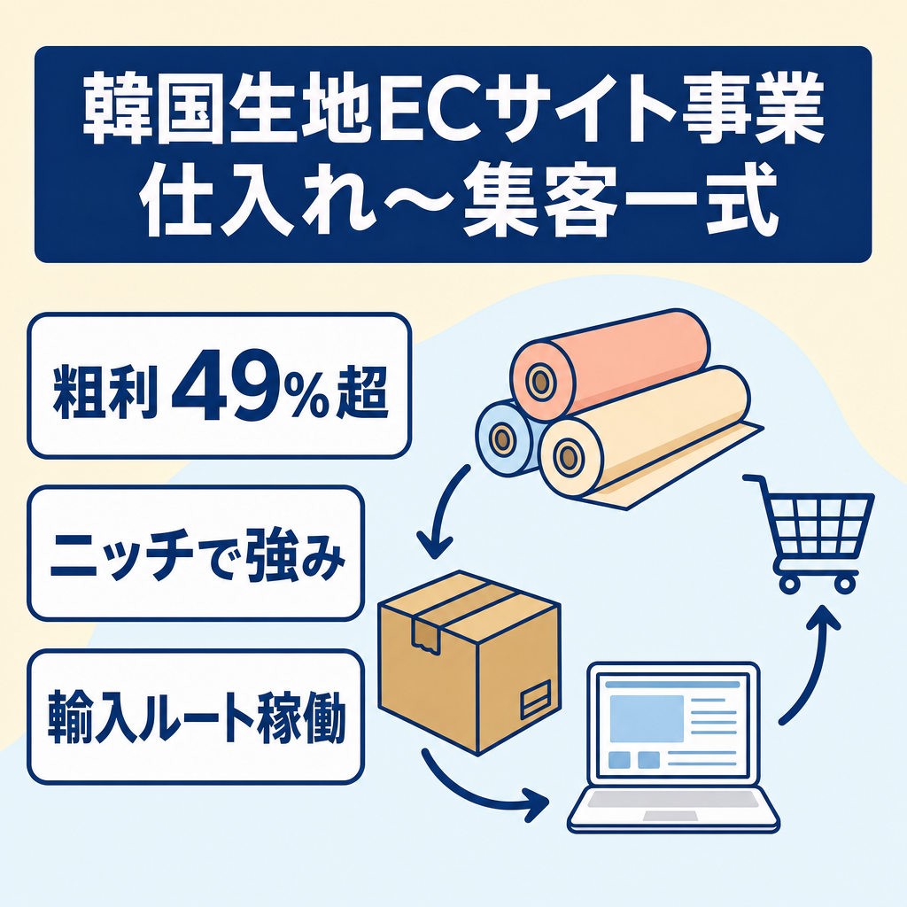 粗利49%・年商160万円超。仕入れ〜集客まで丸ごと引き継げる、手堅い韓国生地ECサイトビジネス