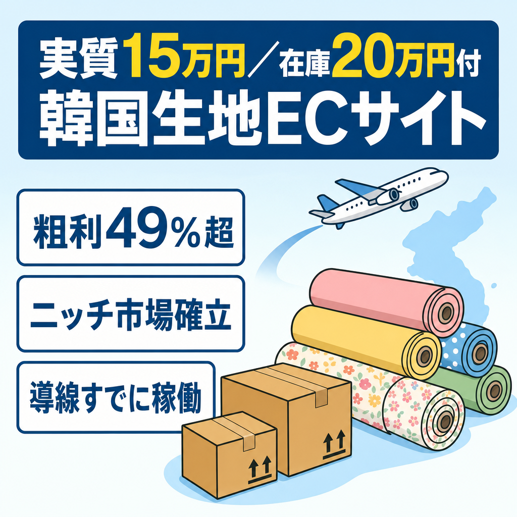 上代で約20万円分の在庫付き！実質15万円！韓国生地販売ECサイト