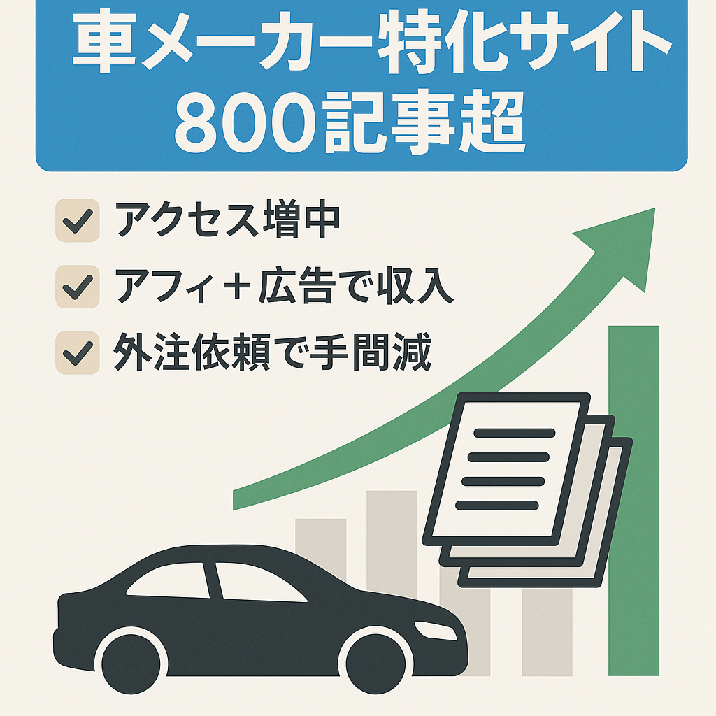 【アクセス上昇中】メーカー特化した車に関するサイト（８００記事以上）