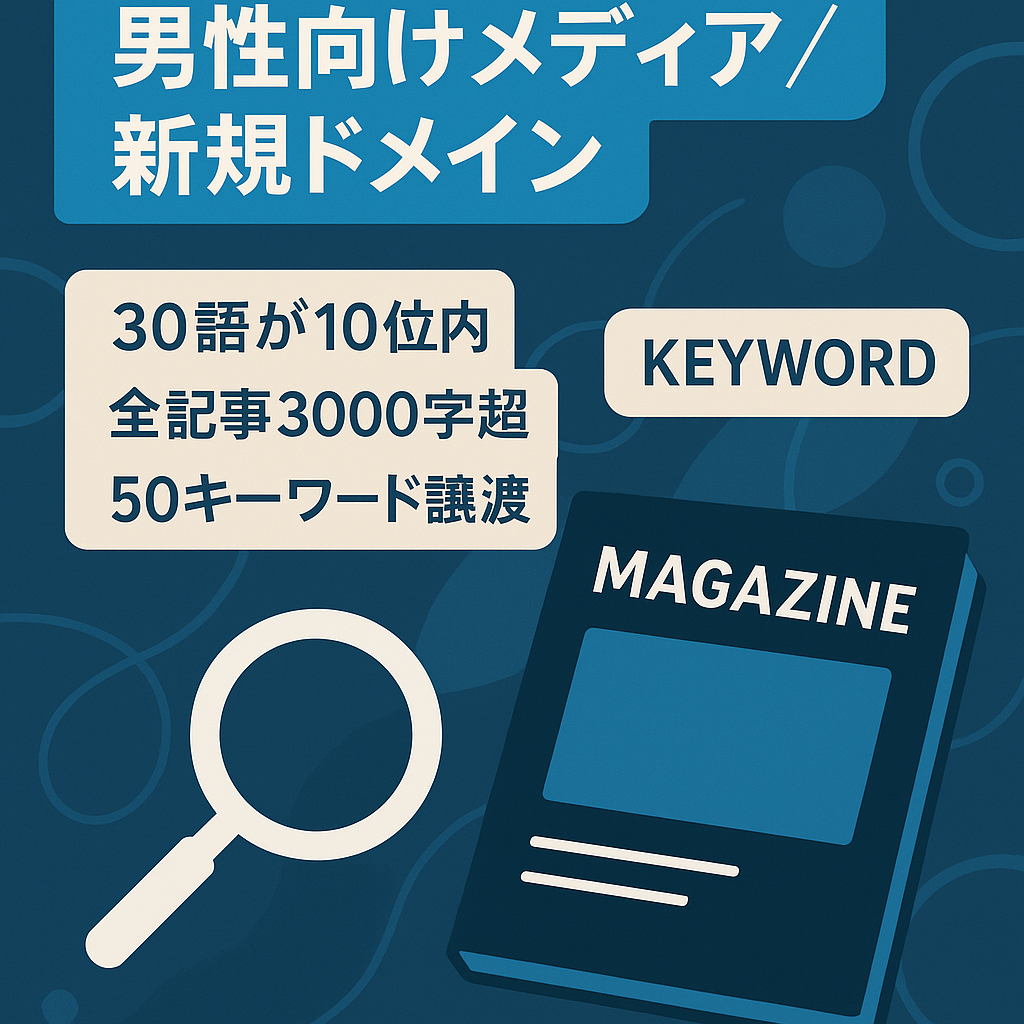 20代後半～50代の大人の男性向けメディア｜完全新規ドメイン｜上位表示が狙えるSEOキーワード50個譲渡