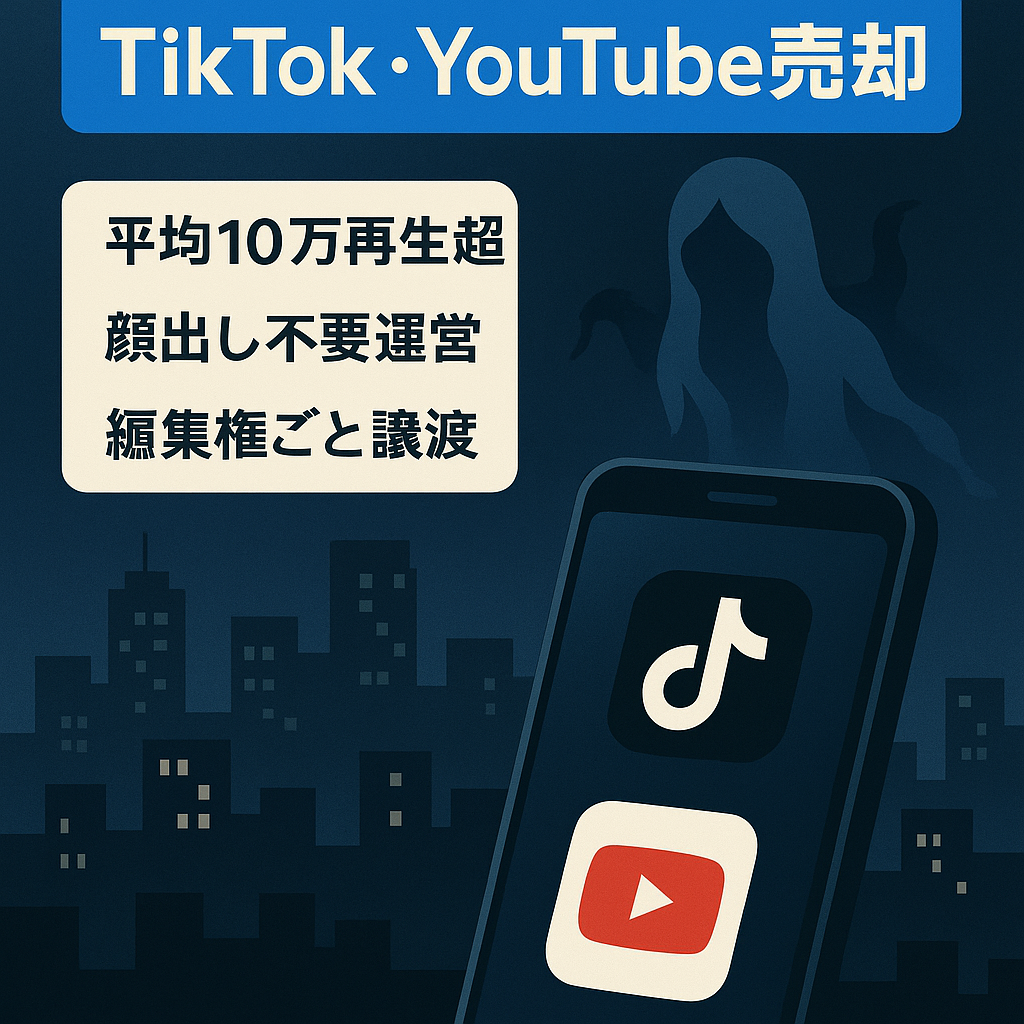 投稿の7割が10万再生超え!!【都市伝説・ホラー系TikTok/YouTube/CupCut編集権限譲渡!!】即外注化可能!!