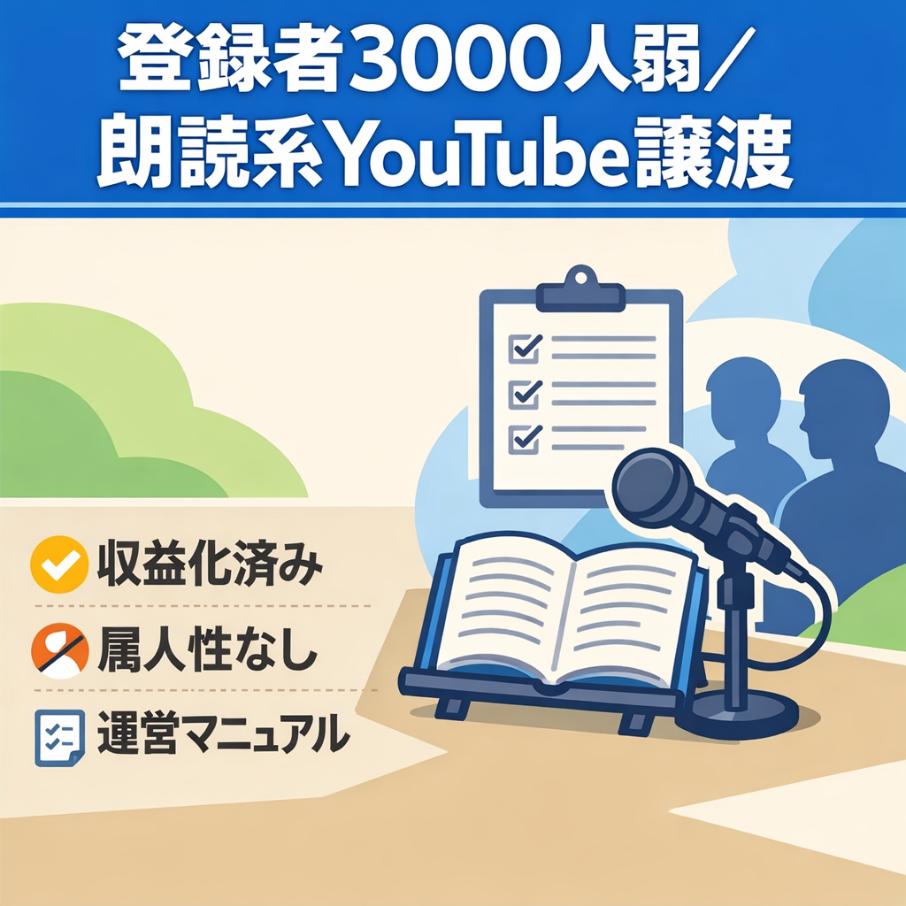 【早期売却歓迎】チャンネル登録者3000人弱！シニア朗読系You Tubeチャンネル譲渡案件｜即運営OK・価格交渉も大歓迎