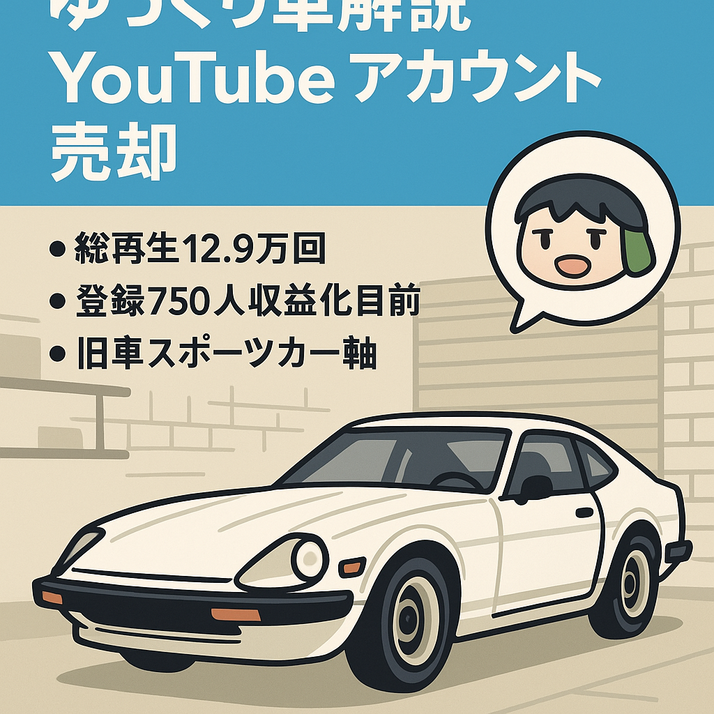 9/28締切【安定ジャンル】車系ゆっくり解説youtubeアカウント【総再生時間1.3万時間達成】