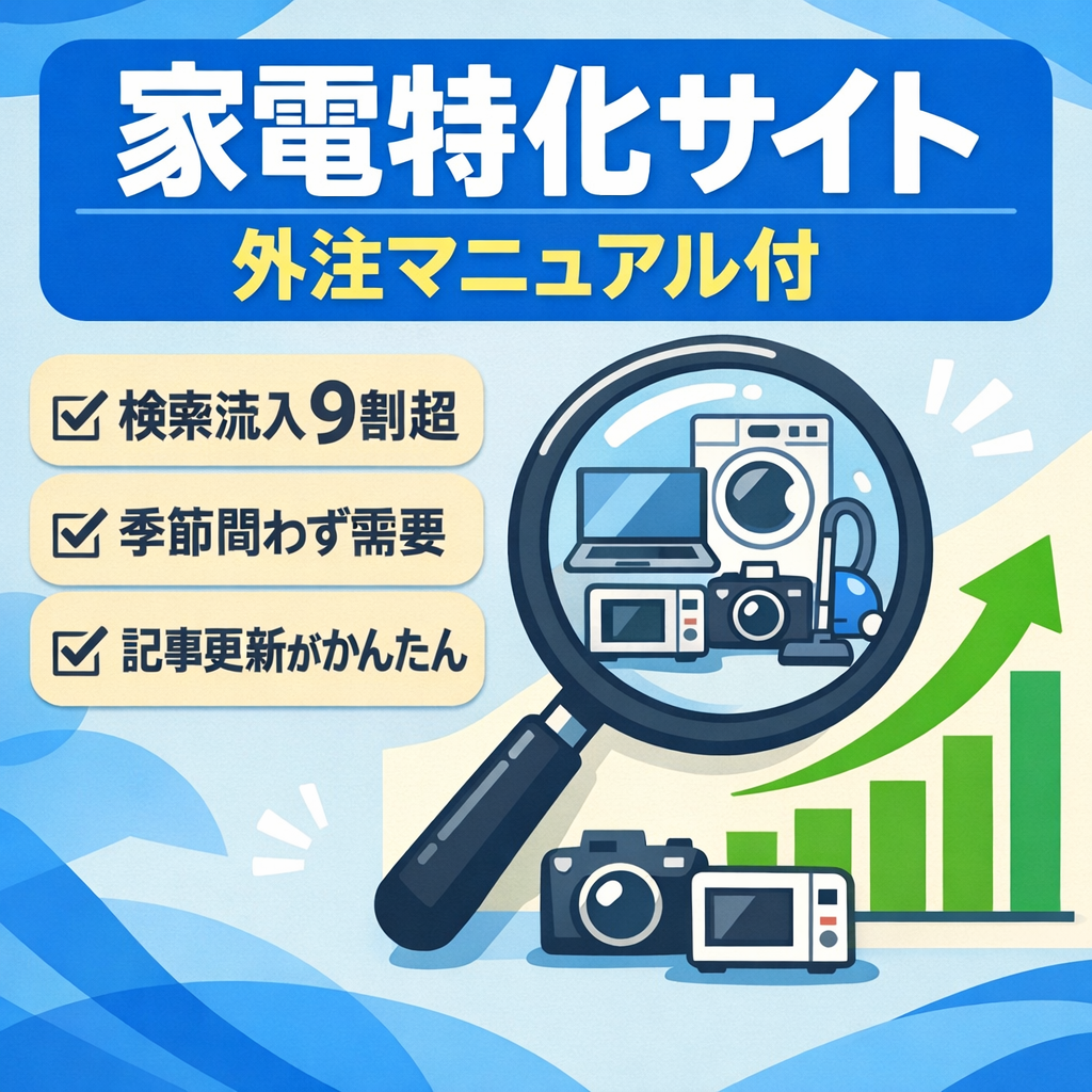 【楽天×Amazon×アドセンス】安心して運営できる家電特化サイト【外注マニュアル付】