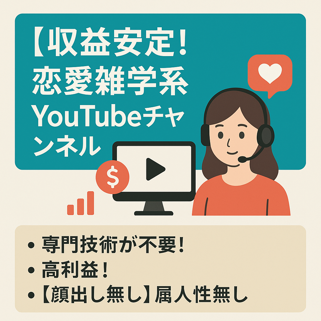 【収益安定！19万超】恋愛雑学系YouTubeチャンネル【属人性なし！専門性なし！】