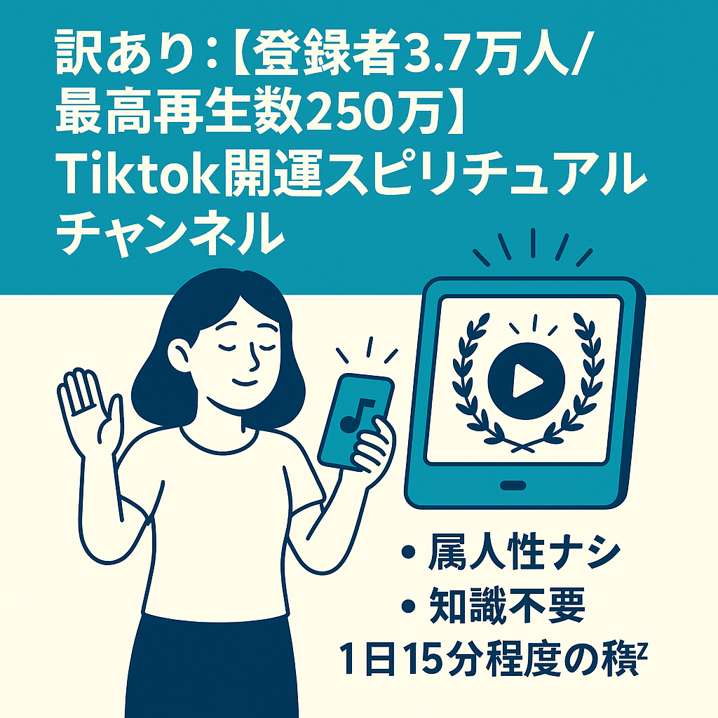 訳あり：【登録者3.7万人/最高再生数250万】Tiktok開運スピリチュアルチャンネル/簡単動画投稿