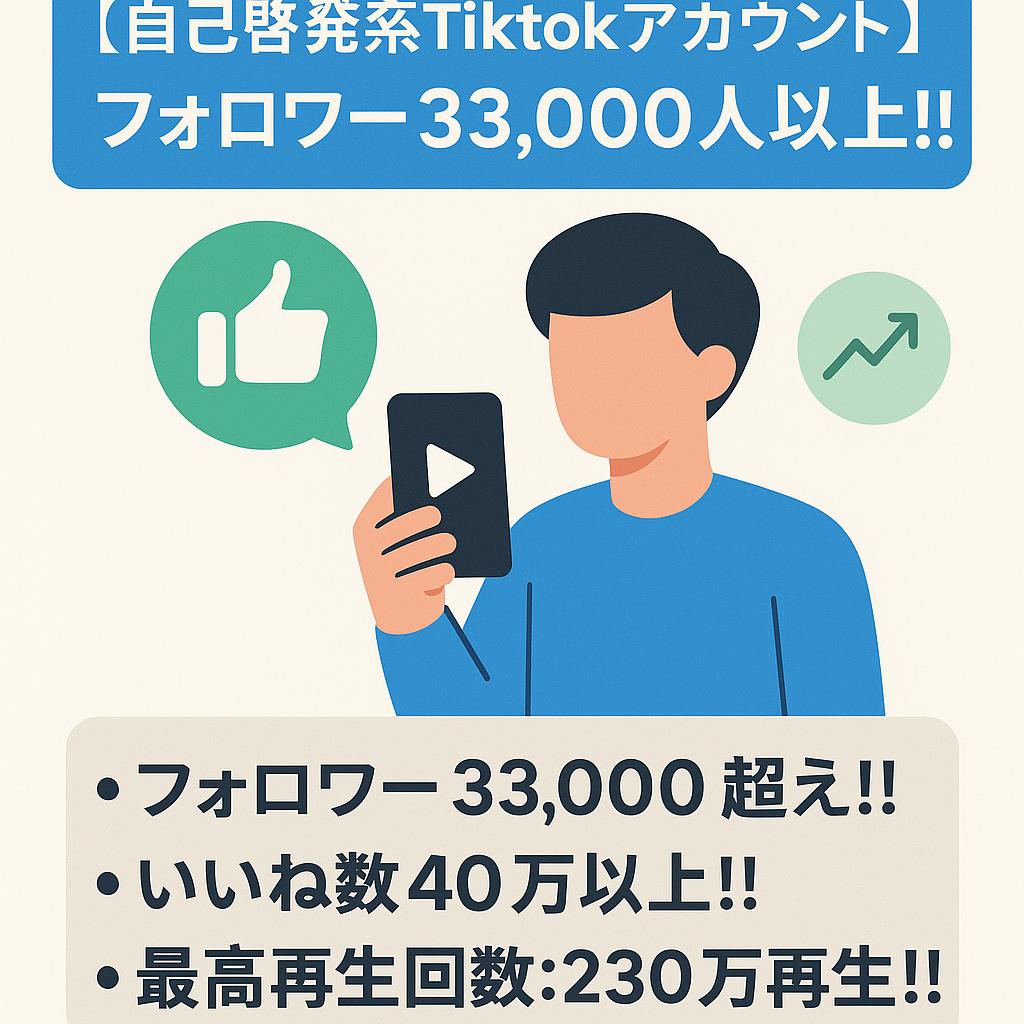 【自己啓発系Tiktokアカウント】フォロワー33,000人以上！！最高再生回数230万再生以上のアカウント売却案件