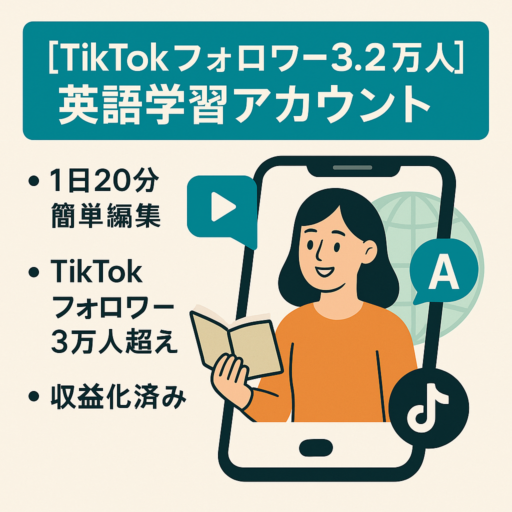 【Tiktokフォローワー3.2万人】フォロワー急増中の英語学習アカウント！属人性無し！収益化済み
