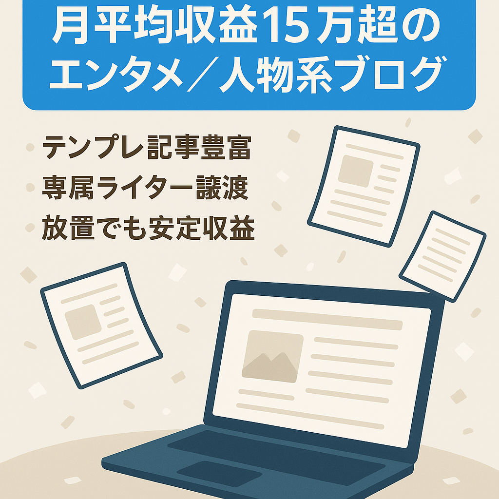 過去収益月平均15万円超！資産記事多数で専属ライター付きのエンタメ・人物系ブログ！