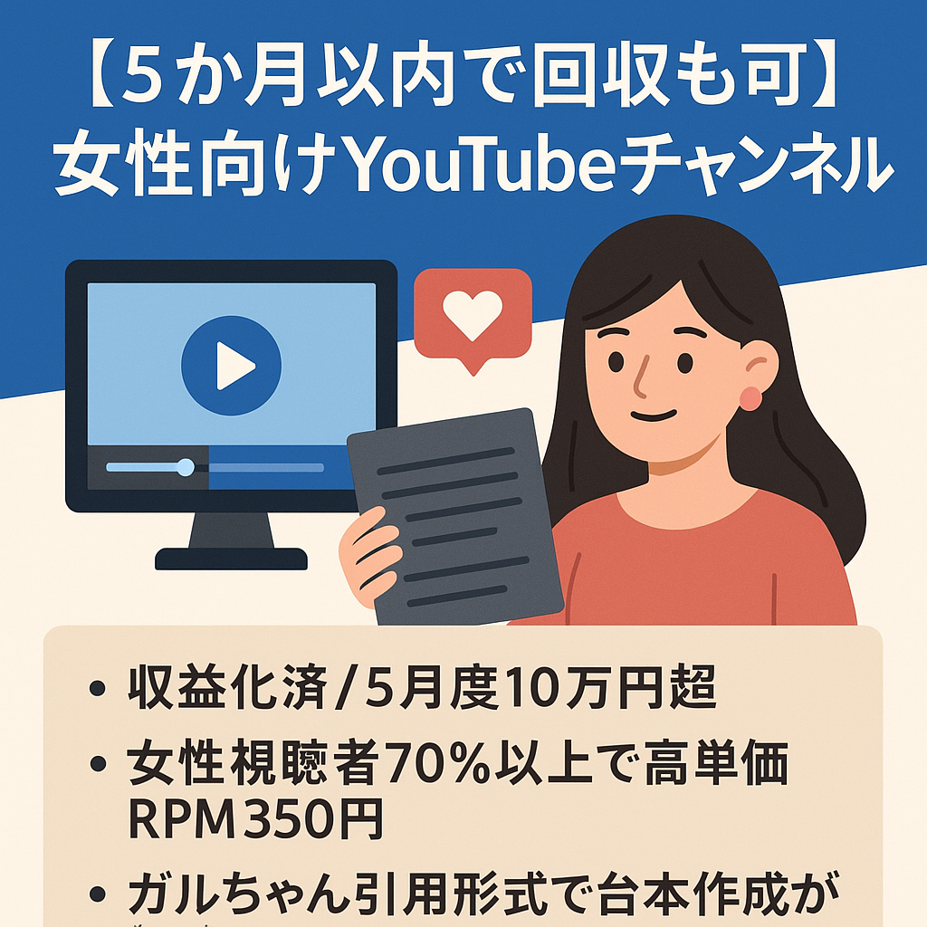 【5か月以内で回収も可】台本ネタに困らない女性向けYouTube資産 | ガルちゃん芸能ネタチャンネル