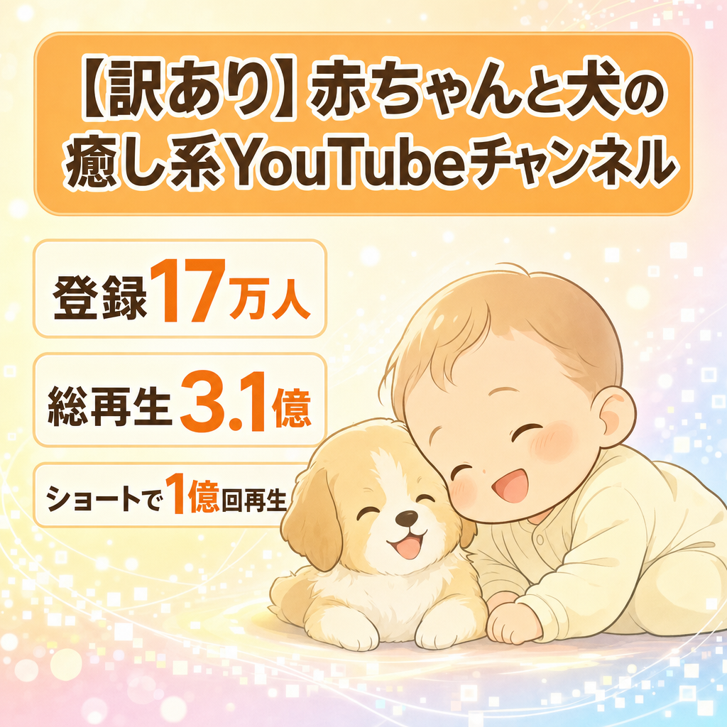 【訳あり】チャンネル登録者数：17万人｜総視聴回数：約3.1億｜総再生時間：59.7万時間「赤ちゃんと犬のAI癒し系チャンネル」