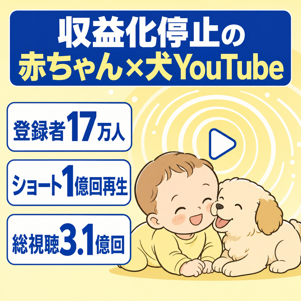 【訳あり 収益化停止】チャンネル登録者数：17万人｜ショート：約1億回再生あり｜総視聴回数：約3.1億「赤ちゃんと犬の癒し系チャンネル」