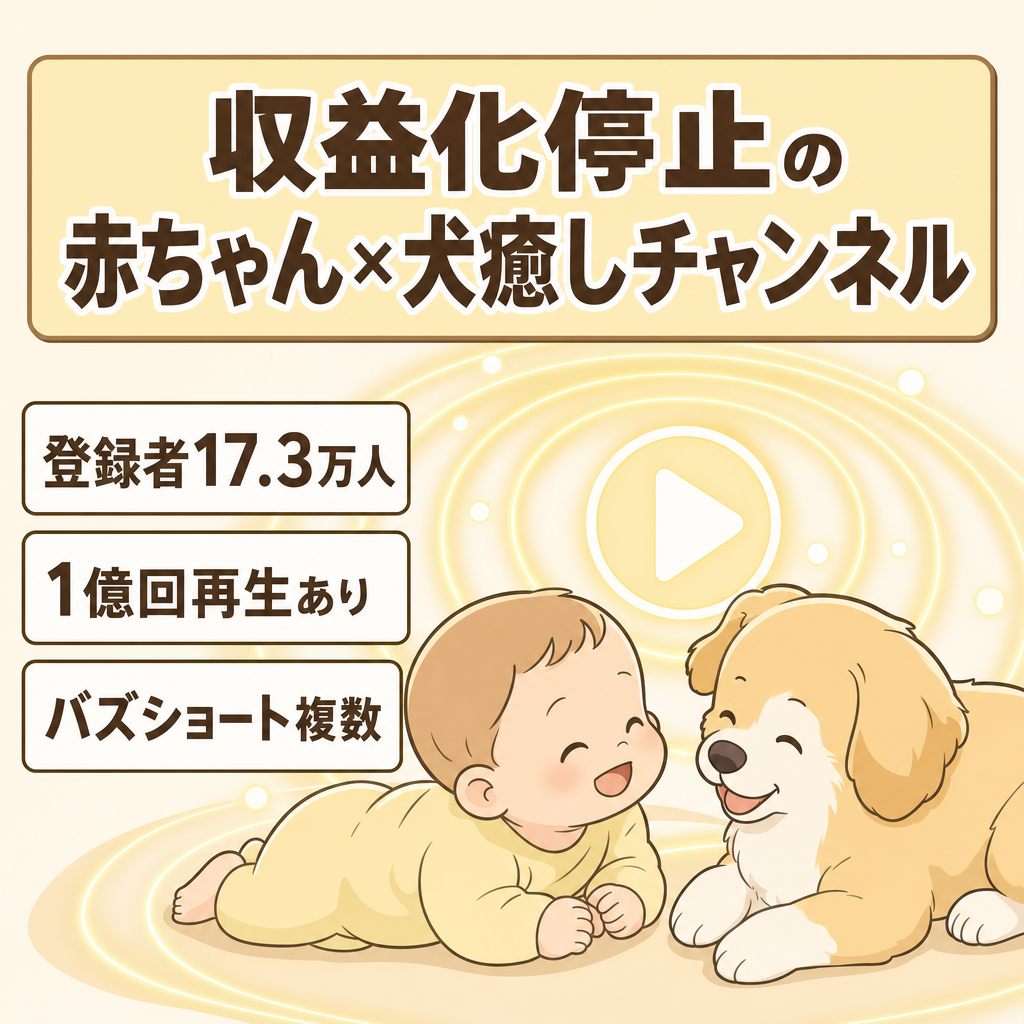 訳あり ※収益化停止【約1億回・約2,800万回・約2,200万回・約1,700万回再生のバズショートも保有】【登録者数 17万2950人】赤ちゃんと犬の癒し系ジャンル