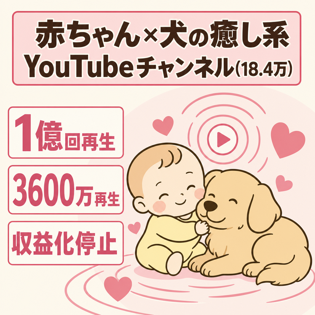 訳あり【約１億/約3600万/約2200万再生などのバズショート保有】【登録者数 18万4千人】赤ちゃんと犬の癒し系ジャンル ＊収益化停止中