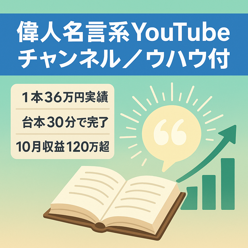 【月収120万超え右肩上がり】偉人の名言系で急成長中！今後も伸び期待大のYouTubeチャンネルlノウハウ・動画編集者すべてお渡し