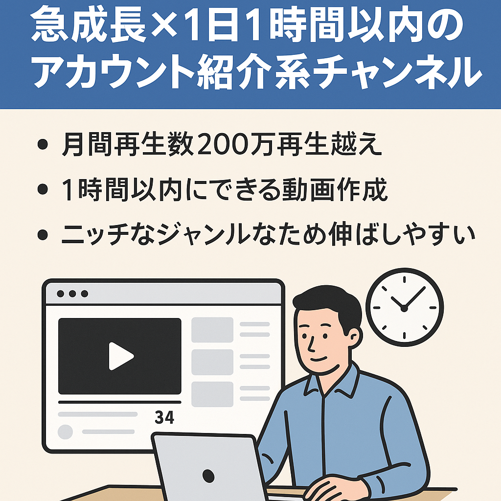 【収益月34万円達成】急成長×1日1時間以内のアカウント紹介系チャンネル