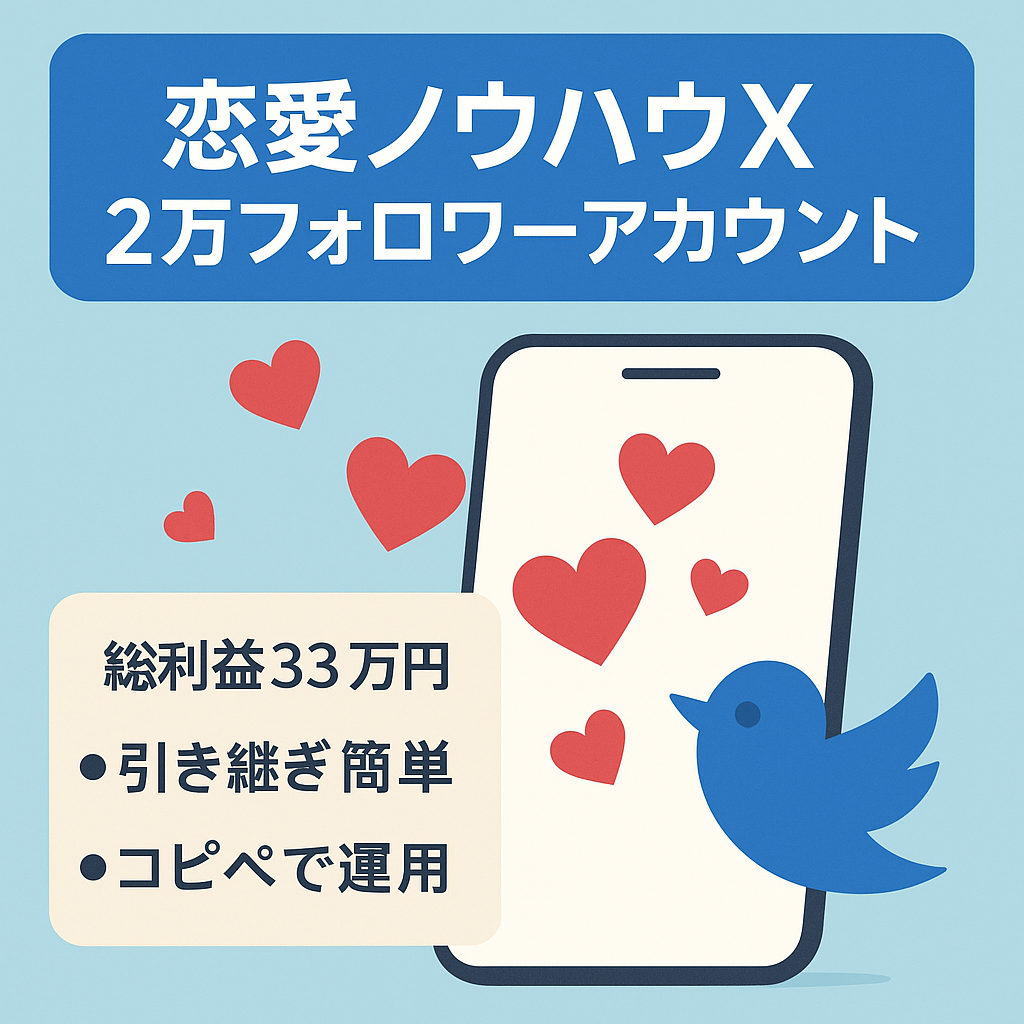 【SNS総フォロワー2万人】総利益33万円！伸びしろあり！恋愛ノウハウ系のⅩ(Twitter)アカウント