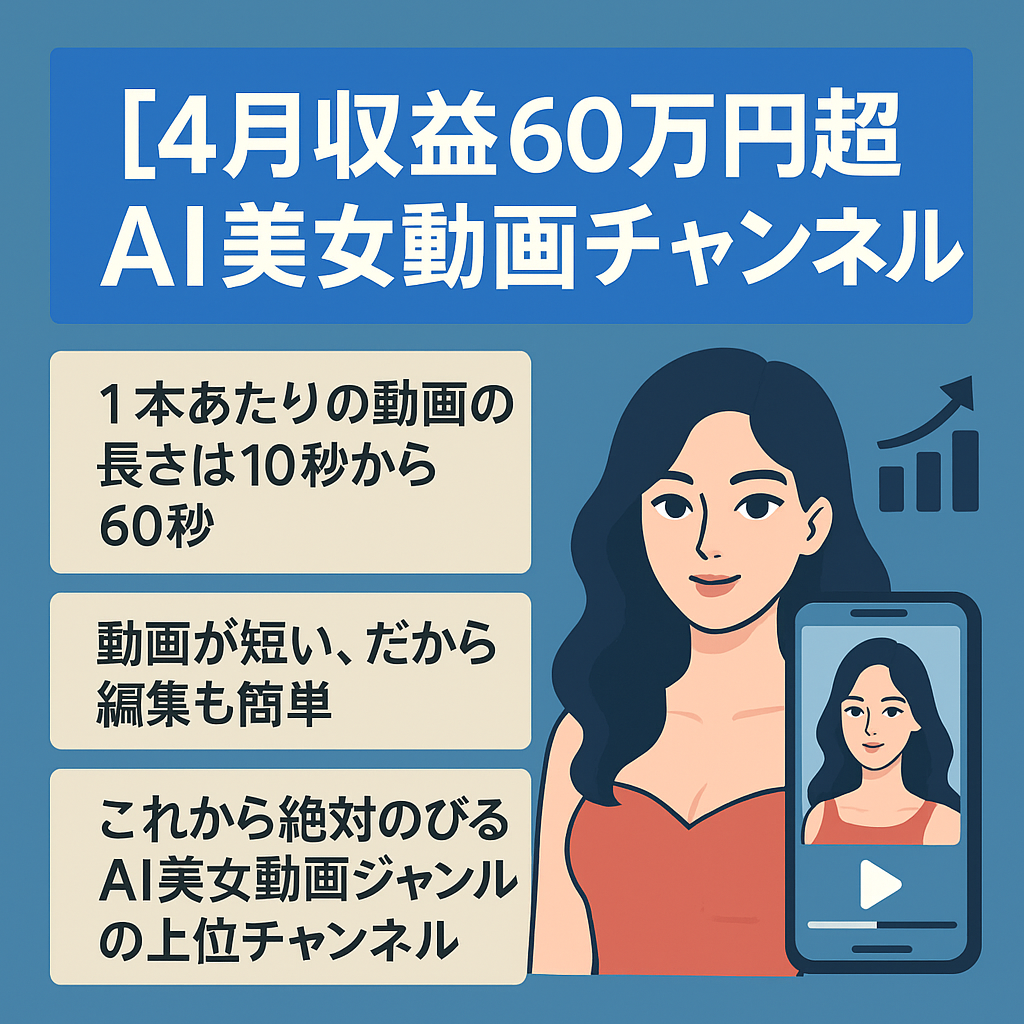 【4月収益60万円超】AI美女動画・微エロチャンネル【登録者4.5万人超・属人性なし】
