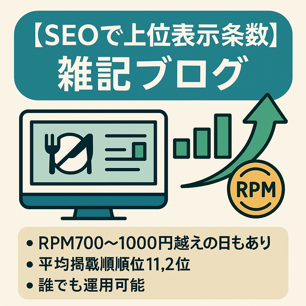 5/31まで値下げ！【SEOで上位表示多数】グルメ・季節ネタ・年末年始に向けた記事多数で伸び代抜群！雑記でも高いRPM