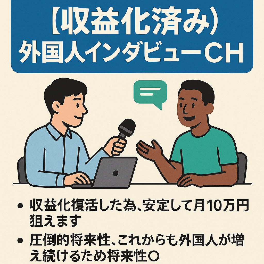 ※訳あり特価【収益化済み】【完全外注で月17万】外国人インタビューCH【属人性なし・譲渡後マニュアルお渡し可】